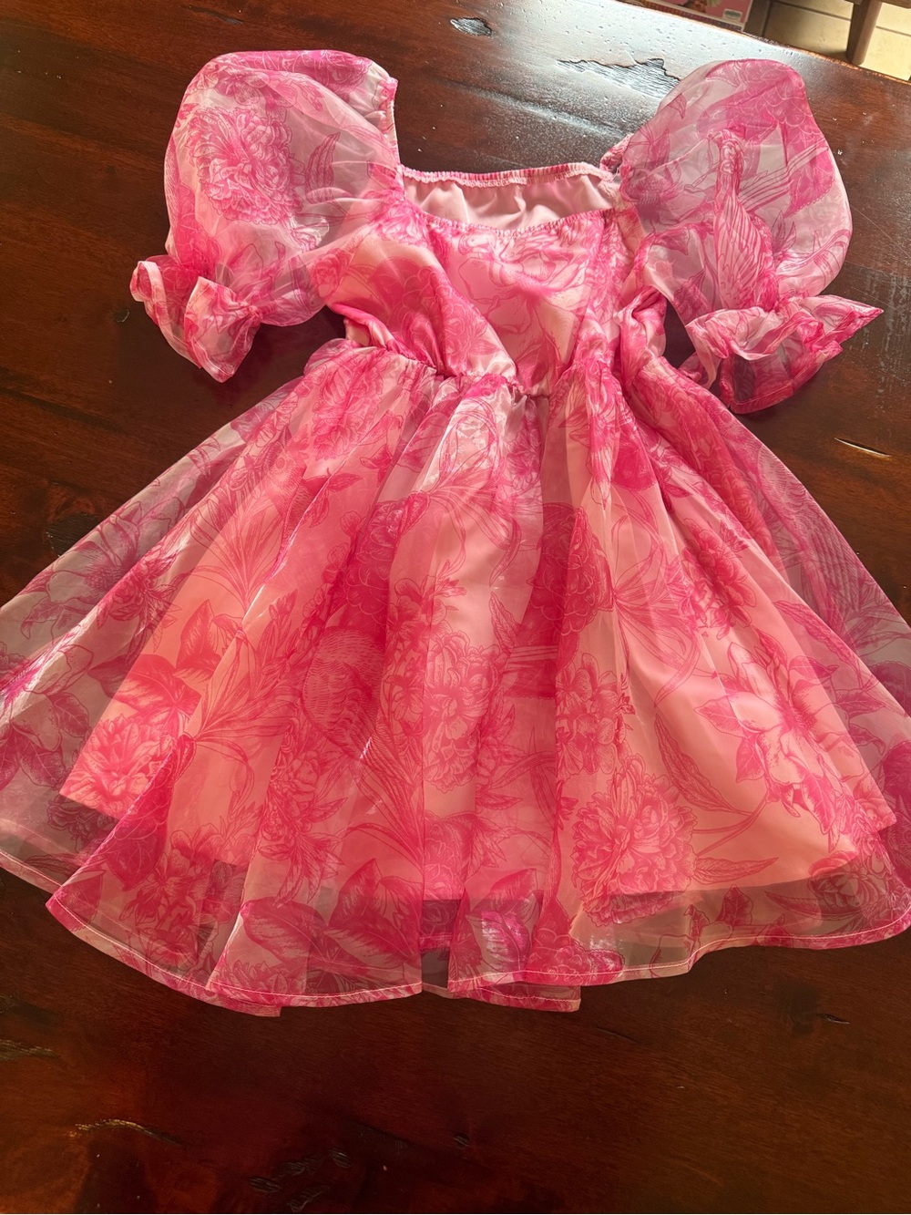 Girls Pink Peony Puff-Sleeve Dress